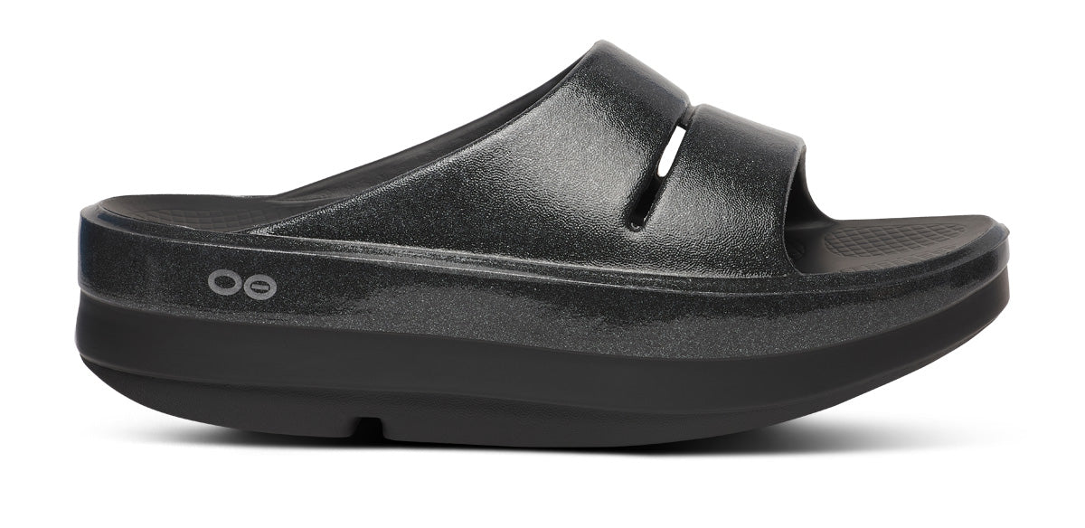 Women's OOmega OOahh Stacked Sandal - Black Sparkle